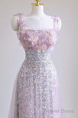 Sexy A Line Straps Lilac Sequin Prom Dress