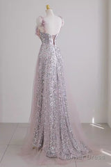 Sexy A Line Straps Lilac Sequin Prom Dress