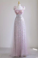 Sexy A Line Straps Lilac Sequin Prom Dress