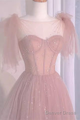 Sexy A Line Straps Neckline Long Pink Prom Dress