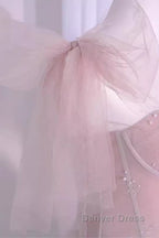 Sexy A Line Straps Neckline Long Pink Prom Dresses