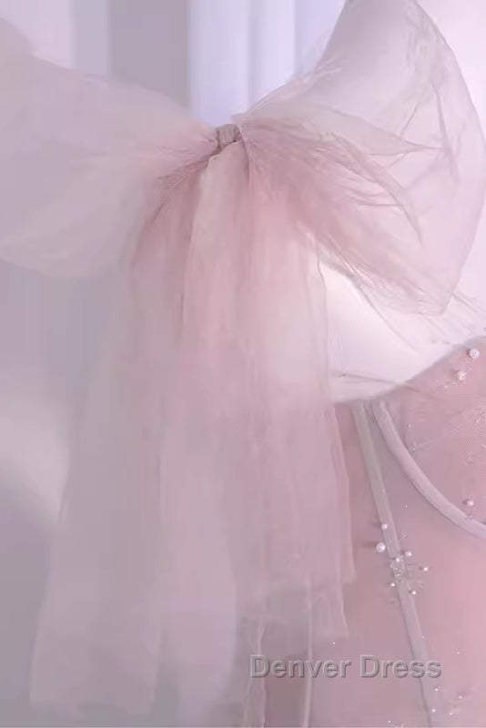 Sexy A Line Straps Neckline Long Pink Prom Dresses