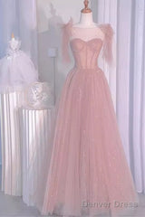 Sexy A Line Straps Neckline Long Pink Prom Dress