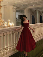 Sexy A Line Straps Red Ankle Length Prom Dress Birthday Outfits Prom Dresses