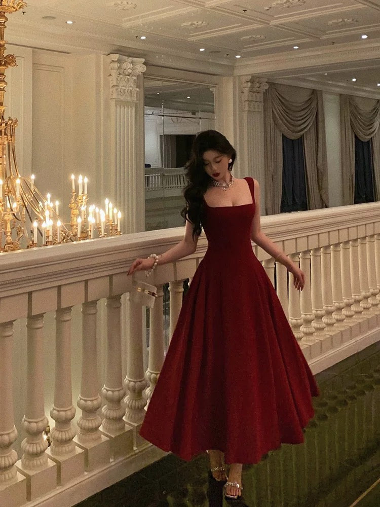 Sexy A Line Straps Red Ankle Length Prom Dress Birthday Outfits Prom Dresses