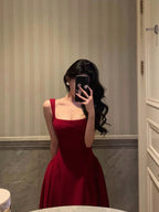 Sexy A Line Straps Red Ankle Length Prom Dress Birthday Outfits Prom Dresses