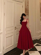 Sexy A Line Straps Red Ankle Length Prom Dress Birthday Outfits Prom Dresses