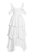 Sexy A Line Straps Ruffles Floor Length Chiffon White Prom Dresses 1697