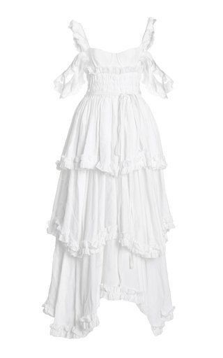 Sexy A Line Straps Ruffles Floor Length Chiffon White Prom Dresses 1697