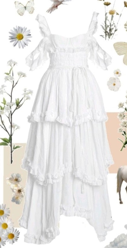 Sexy A Line Straps Ruffles Floor Length Chiffon White Prom Dresses 1697