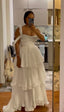 Sexy A Line Straps Ruffles Floor Length Chiffon White Prom Dresses 1697
