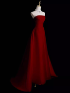 Sexy A Line Strapless Sleeveless Burgundy Long Prom Dresses