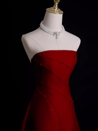 Sexy A Line Strapless Sleeveless Burgundy Long Prom Dresses