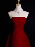 Sexy A Line Strapless Sleeveless Burgundy Long Prom Dresses