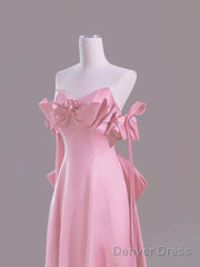 Sexy A Line Sweetheart Pink Satin Long Prom Dress Evening Dress Formal Dress
