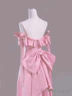 Sexy A Line Sweetheart Pink Satin Long Prom Dress Evening Dress Formal Dress