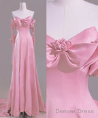 Sexy A Line Sweetheart Pink Satin Long Prom Dress Evening Dress Formal Dress