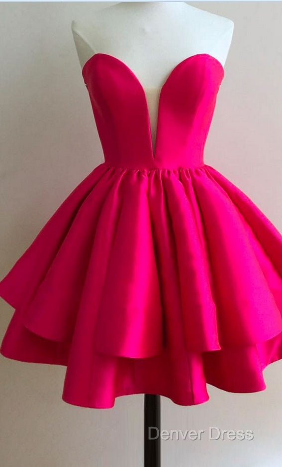 Sexy A Line Sweetheart Sleeveless Tiered Short Homecoming Dresses With Pleats