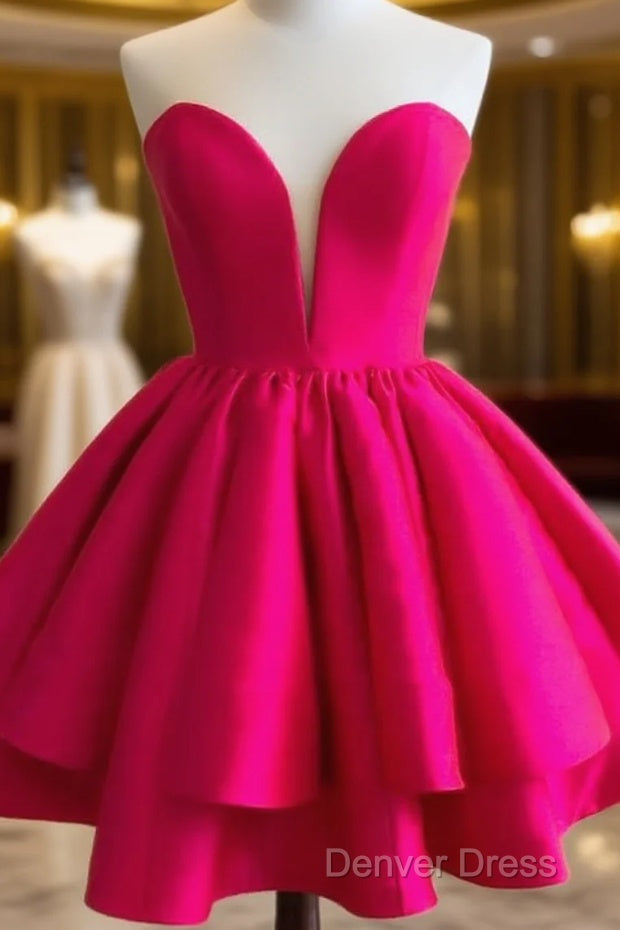 Sexy A Line Sweetheart Sleeveless Tiered Short Homecoming Dresses With Pleats