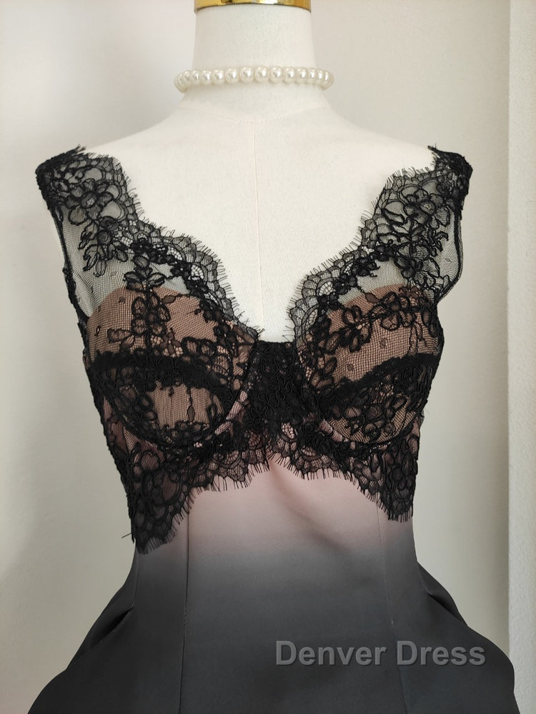 Sexy A Line V Neckline Satin Lace Vacation Dress Short Birthday Dresses