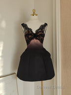 Sexy A Line V Neckline Satin Lace Vacation Dress Short Birthday Dresses