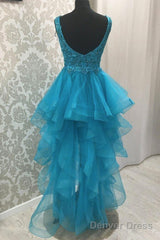 Sexy Asymmetrical V-Neck Tulle Prom Dresses