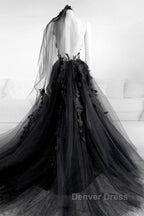 Sexy Backless Appliques Black Lace Long Prom Dress, Black Lace Prom Dress, Black Prom Dresses