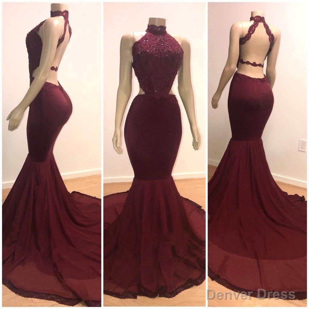 Sexy Backless Halter Mermaid Prom Dresses Burgundy Long Chiffon Backless Secondary image