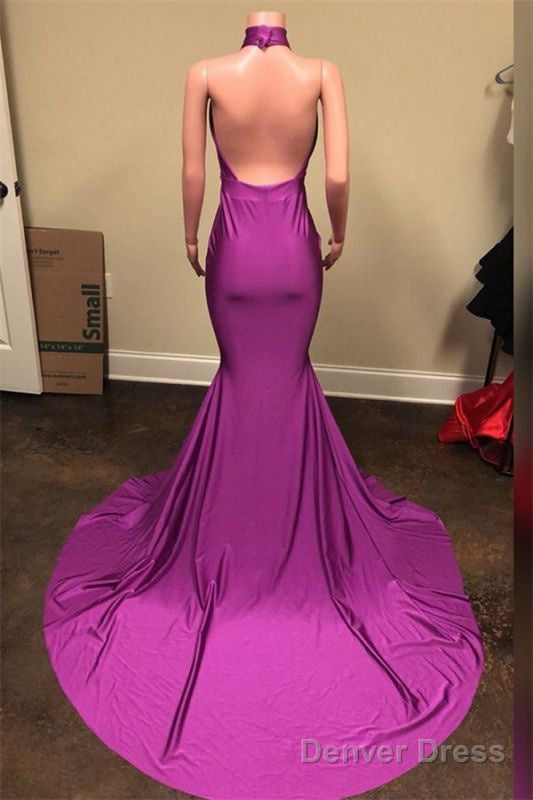 Sexy Backless Long Sweep Train Elastic Purple Prom Dress Secondary image