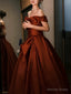 Sexy Ball Gowns Off The Shoulder Satin Rust Red Floor Length Prom Dress