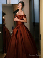 Sexy Ball Gowns Off The Shoulder Satin Rust Red Floor Length Prom Dress