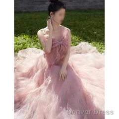 Sexy Ball Gown Spaghetti Straps Pink Tulle Evening Dress Prom Dresses