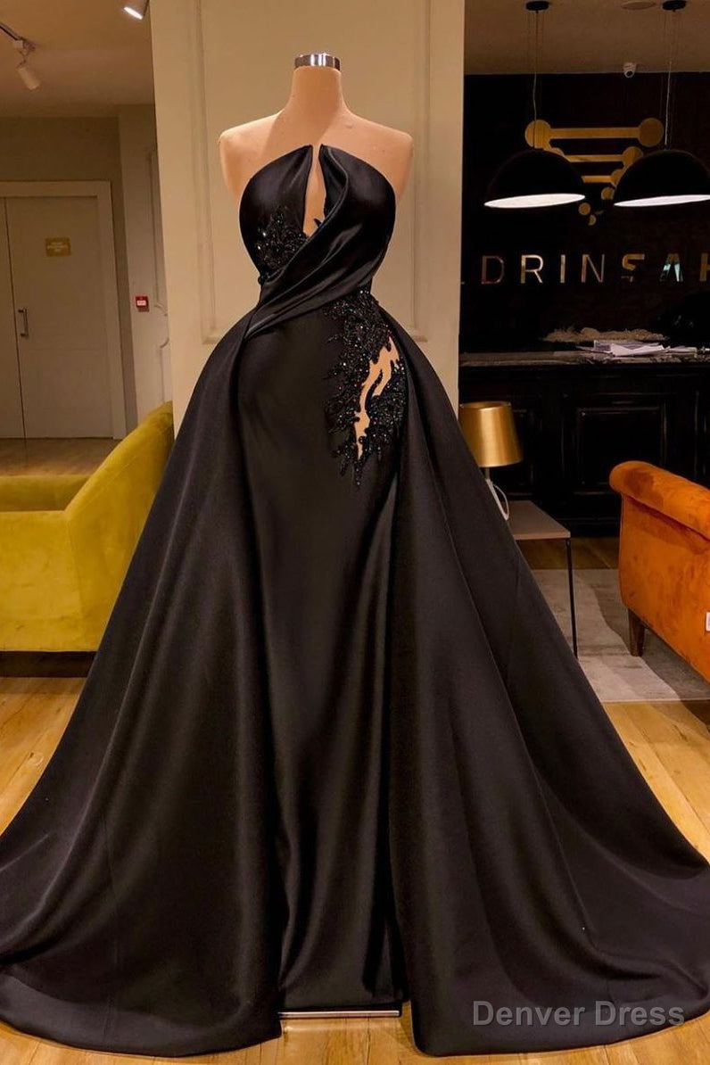 Sexy Ball Gowns Strapless Black Prom Dresses Long Beaded Main image