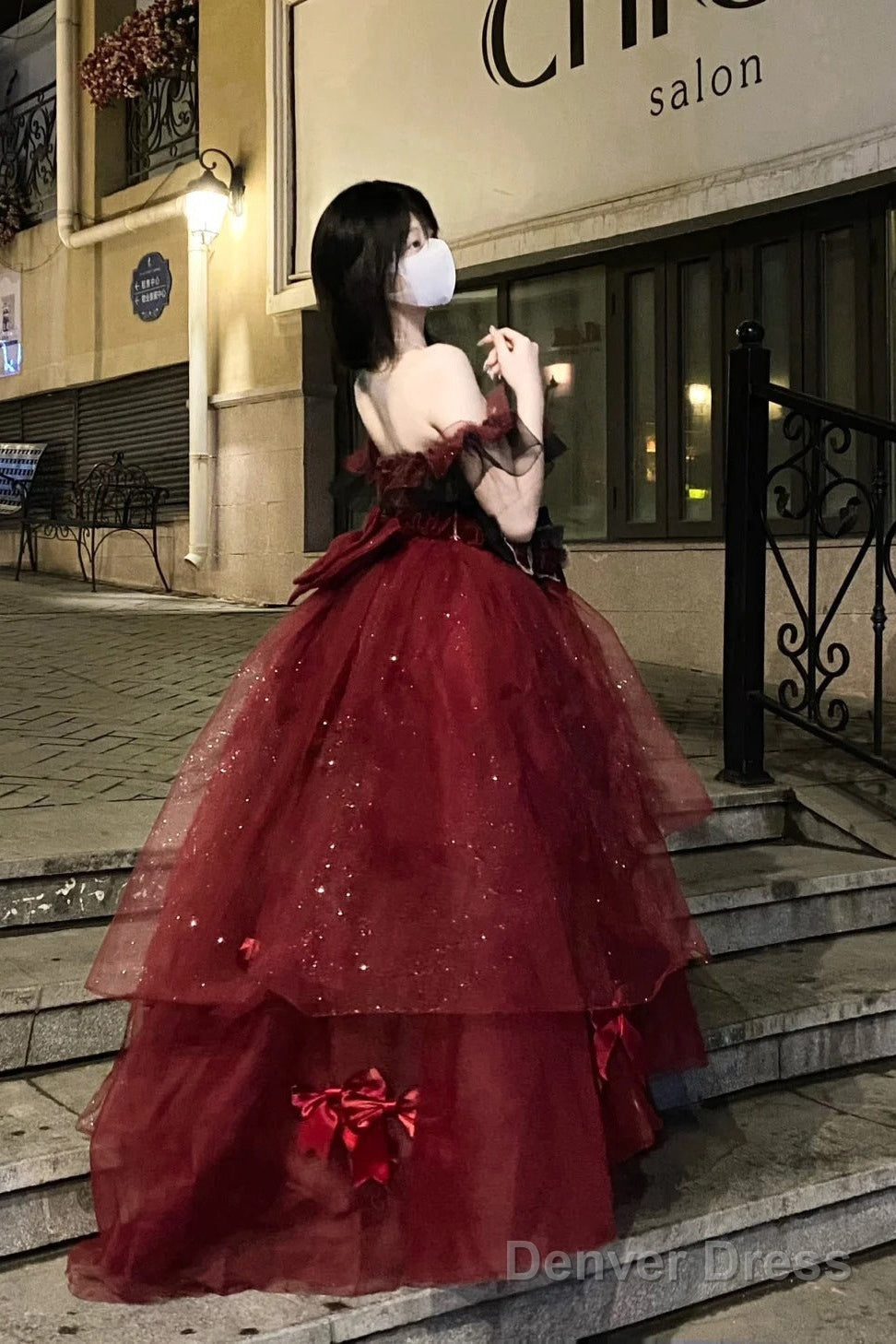 Sexy Ball Gowns Strapless Burgundy Tulle Birthday Dress Night Prom Dresses