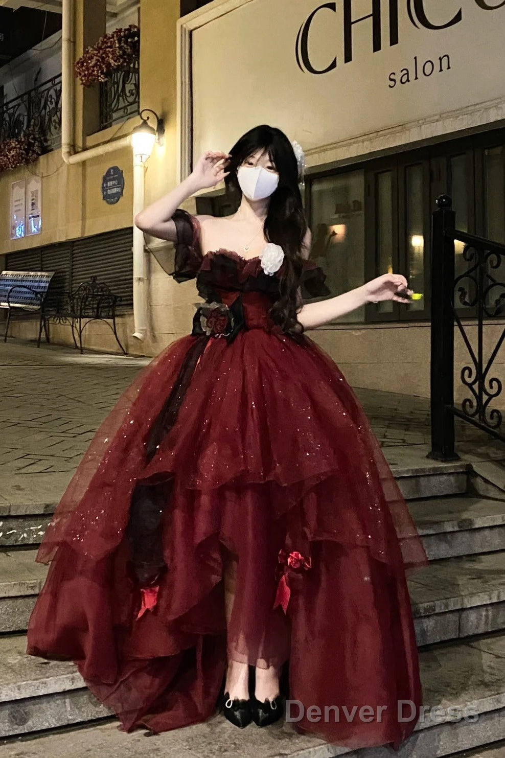 Sexy Ball Gowns Strapless Burgundy Tulle Birthday Dress Night Prom Dresses Main image