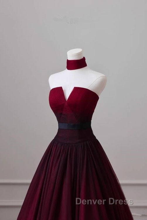 Sexy Ball Gown Strapless Long Burgundy Prom Dresses Evening Dresses
