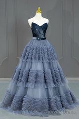 Sexy Ball Gown Sweetheart Neckline Gray Tulle Evening Dress Prom Dresses