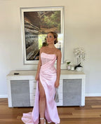 Sexy Birthday Dresses Pink Strapless Prom Dresses Slit Birthday Outfits