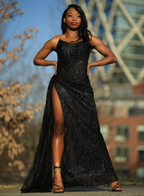 Sexy Black Lace Sequin Slit Long Prom Dress Mermaid Prom Dresses