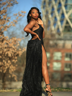 Sexy Black Lace Sequin Slit Long Prom Dress Mermaid Prom Dresses