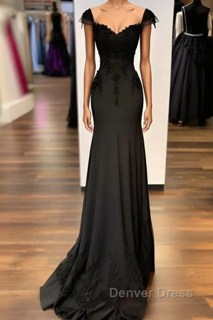 Sexy Black Mermaid Gown V Neck Chiffon Lace Prom Dresses Evening Dresses Main image