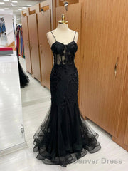 Sexy Black Mermaid Lace Long Prom Dress Evening Dress