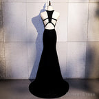 Sexy Black Mermaid Long Halter Prom Dress, Black Prom Dresses