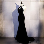 Sexy Black Mermaid Long Halter Prom Dress, Black Prom Dresses