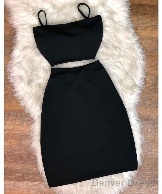 Sexy Black Straps Two Piece Evening Party Gownhomecoming Dress