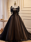 Sexy Black Tulle Lace Straps Prom Dresses
