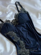 Sexy Bodycon Mermaid Straps Long Navy Blue Lace Prom Dresses Party Dresses