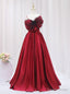 Sexy Burgundy Satin Spaghetti Straps Bow Prom Dresses