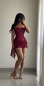 Sexy Burgundy Strapless Lace Sheath Short Cocktail Dress Homecoming Dresses