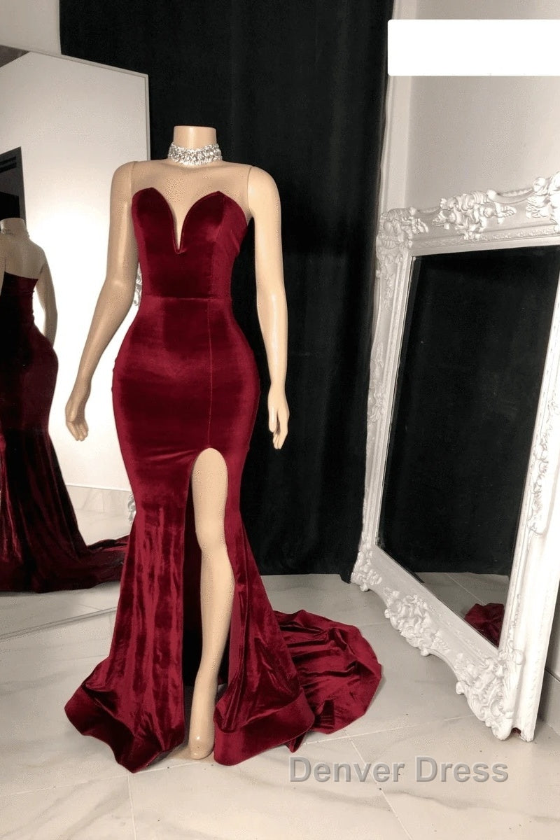 Sexy Burgundy Velvet Wedding Guest Dresses V Neck Mermaid Prom Dresses Secondary image